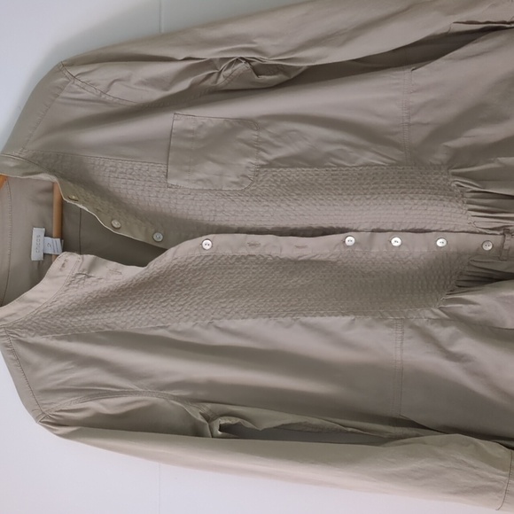 Chico's Minimalist Pin Tucked Longer Line Cream Preppy tunic shirt side pockets - Picture 2 of 10